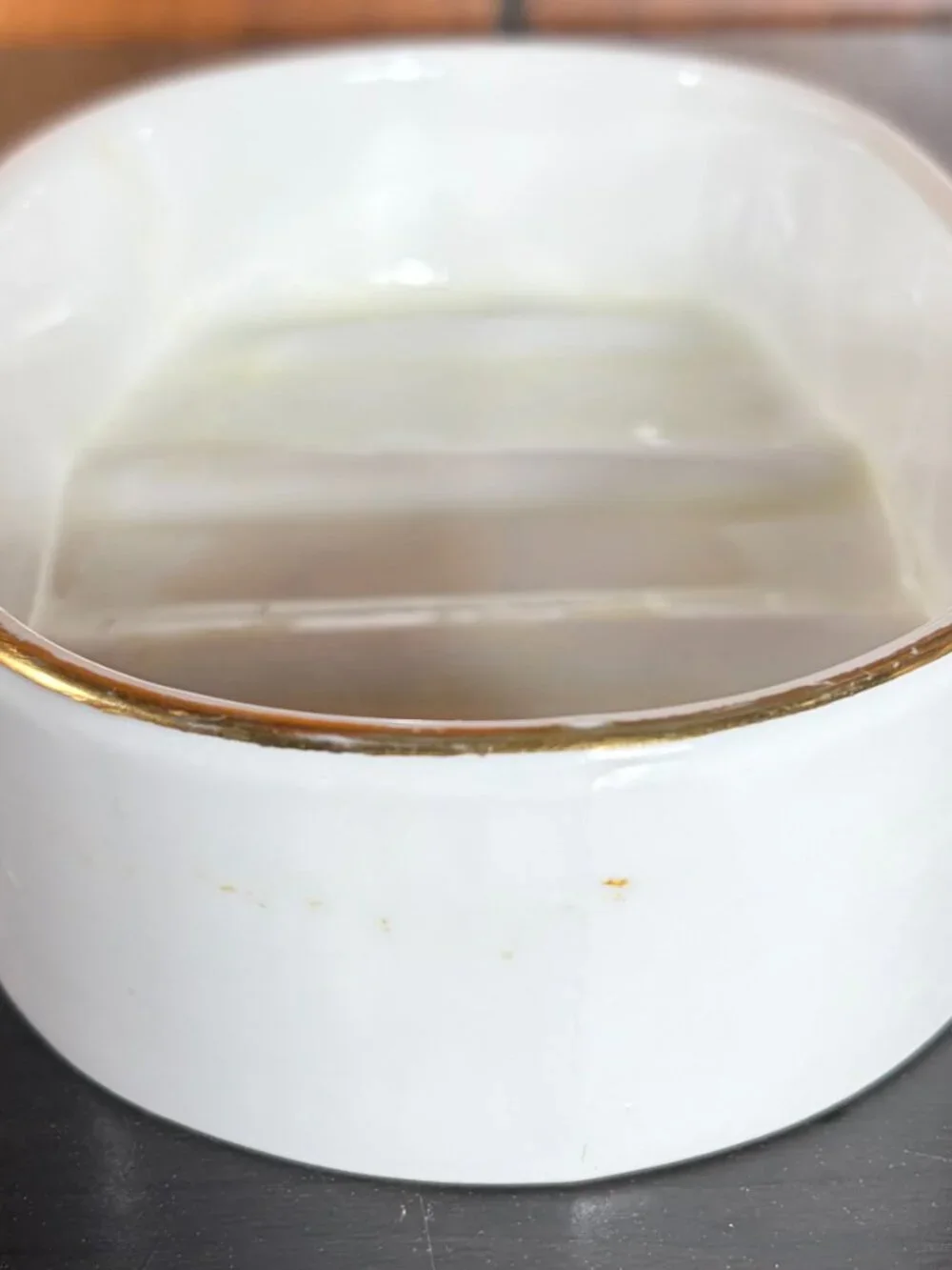 Vintage Porcelain Bar Soap Dish White w/ Gold Rim - Unmarked - GUC